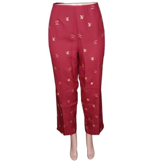 FIX Peter Martin Red Silk Pants Gold Embroidered  Tropical size 14 Fully Lined - Picture 1 of 12